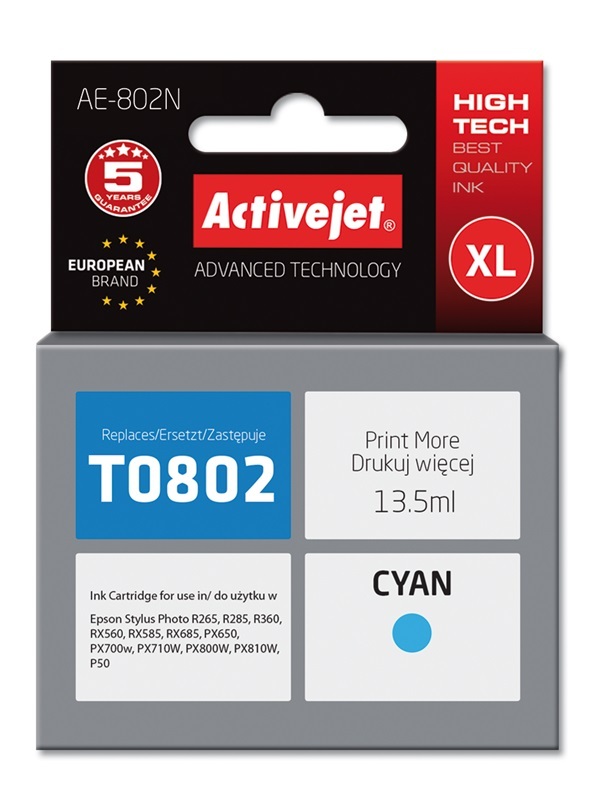 ActiveJet AE-802N inkt (vervangt Epson T0802; Supreme; 13,5 ml; blauw) single pack / cyaan