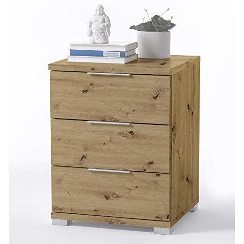 Stella Trading Universeel nachtkastje in Artisan eiken look - modern nachtkastje met drie laden - 46 x 61 x 42 cm