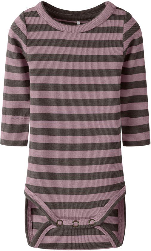 NAME IT Baby NBNBANIO LS Body Noos gestreepte romper French Roast Katoen/Modal/Elastaan Maat 50