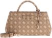 GUESS Carrie Logo Girlfriend Satchel Handtas Biscotti Logo Beige