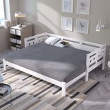 MODFU Bedframe 90x190 cm wit massief grenenhout en MDF uitschuifbaar dagbed