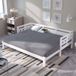 MODFU Bedframe 90x190 cm wit massief grenenhout en MDF uitschuifbaar dagbed