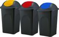 BigDean, 3 poubelles, 60 litres, avec couvercle à charnière, rouge - bleu - jaune. Noir
