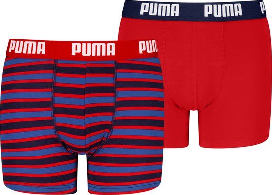 Puma Jongens Boxershorts 2 Pack Gestreept Rood/Blauw Katoen/Elastaan Maat 158/164