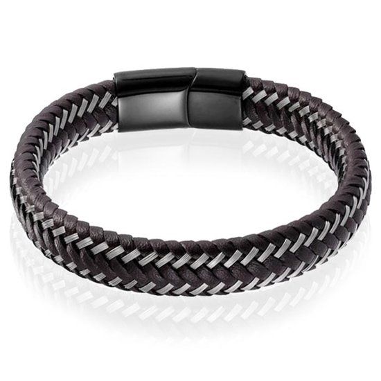 LGT JWLS LGT Jewels Heren armband Leer Edelstaal Zwart Bruin - 19cm