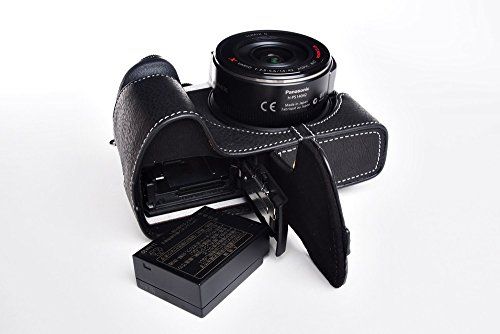 TP Handgemaakte Echt Lederen Half Camera Case Bag Cover voor Panasonic G7 - Zwart - Bodem Opening Versie