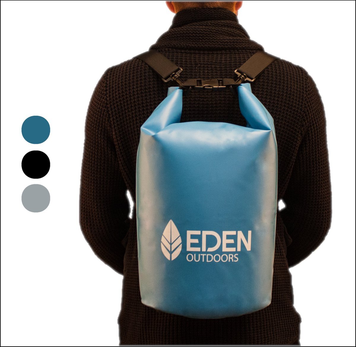 Eden Outdoors - Drybag - 100% Waterdichte Rugzak 20L - Blauw - Grijs - Zwart