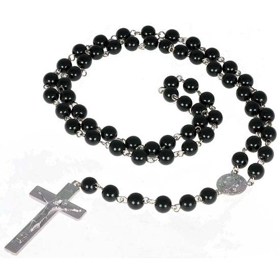 LGT JWLS Lookinggoodtoday Rozenkrans zwarte kralen Crucifix Kruis