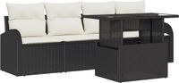 vidaXL Tuinbank Set 5-delig Zwart Polyrattan