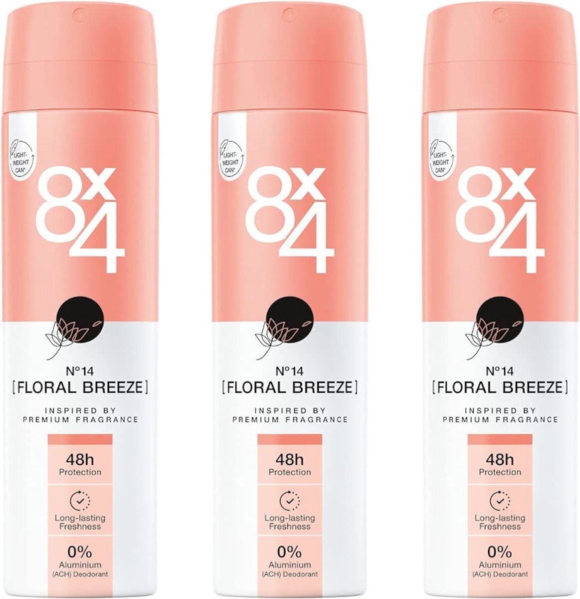 8x4 8 x 4 Deo Spray - Floral Breeze - Voordeelverpakking 3 x 150 ml