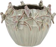 DK Design Bloempot/plantenpot Spring birds - mosgroen - keramiek - D19 x H15 cm