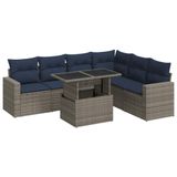 vidaXL 7-delige Loungeset met kussens, poly rattan, acacia, zwart