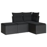 vidaXL Loungeset met kussens, polyrotan, zwart