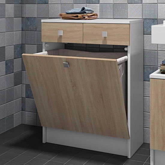 Symbiosis Variety Badkamerkast met wasmand - Wit/Eik - 30x30x82cm