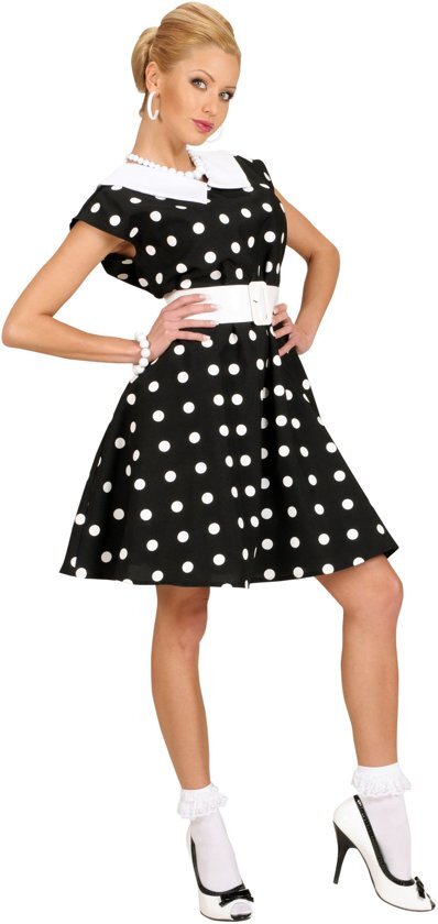 Vegaoo Fiftiesjurk met bolletjesprint voor dames - Verkleedkleding - Medium