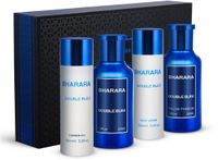 Bharara Double Bleu Coffret Cadeau - Homme - Eau de parfum 100 ml - Après-rasage 100 ml - Lait corporel 150 ml - Gel douche 150 ml