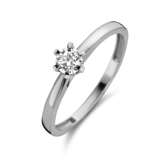 New Bling Witgouden Solitair Ring met Zirkonia - Maat 54 - 14 Karaat