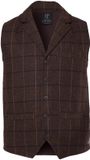 JP 1880 - Heren - Tweed gilet FLEXNAMIC® geruit wolmix revers tot 8XL - Donkerbruin - Maat 5XL
