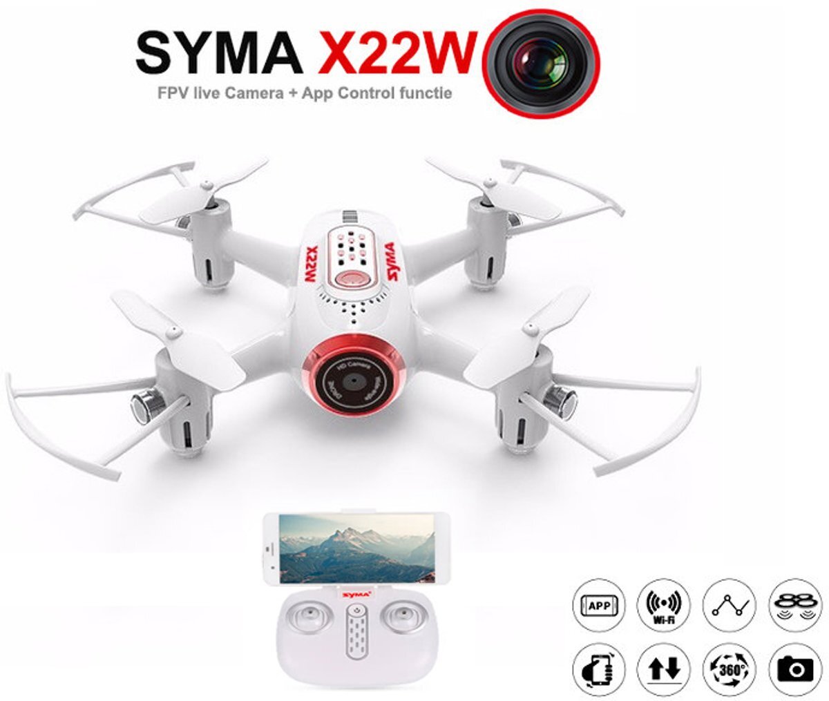 SYMA X22W mini drone met WiFi FPV 720p camera + gratis pak batterijen Alkaline