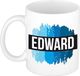 Bellatio Decorations Edward naam cadeau koffie mok - beker - met blauw verfstrepen - Cadeau collega - vaderdag - verjaardag - meester - coach - 300 ml - wit