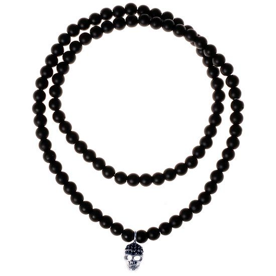Mendes Jewelry Heren kralenketting Zwart Agaat Skull