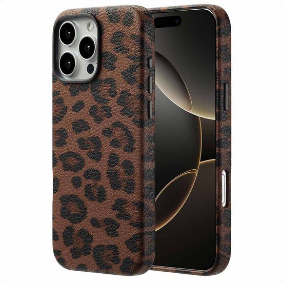 Selencia Sabi Backcover panterprint geschikt voor MagSafe - Mocha Brown - Apple iPhone 16 Pro Max