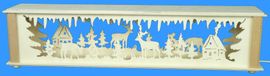 SchwibboLa Holzkunst Verhoging voor een vijver, met afbeelding van bosdieren, huis en verlichting. Afmetingen: 52x10x10 cm. Nieuw