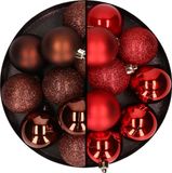 Billiet - Vanlaere 24x pièces boules de Noël en plastique mix de brun foncé et rouge 6 cm