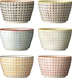 Bloomingville Carla kommen - set van 6 verschillende - D 6.5 cm - H 11 cm - steengoed - retro-motief