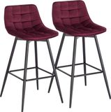 Bolt Edge Tabourets de bar (2 pièces) – Rouge – Velours – Industriel – Dossier – Hauteur d'assise 64 cm