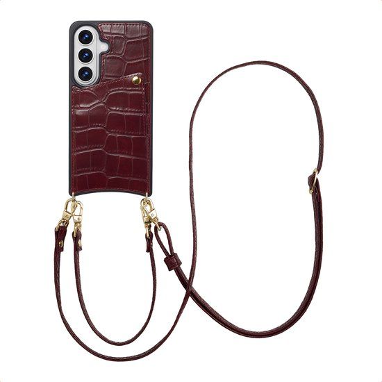 Selencia Hoesje - Geschikt voor Samsung Galaxy S26 - Croco Backcover met koord en pashouder - Burgundy