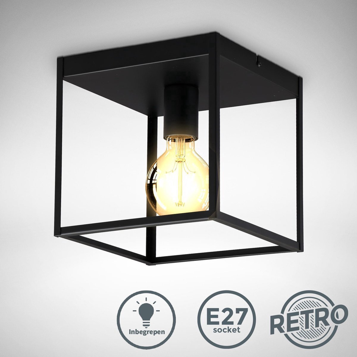 LEDUXA | Zwarte Plafondlamp | Incl. Lichtbron | decoratiev | industriële plafonniére | metaalen | E27 fitting | 4W | 320lm | 2400K