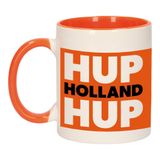 Bellatio Decorations Hup Holland hup koffie beker / mok - oranje en wit - 300 ml - oranje supporters - cadeau