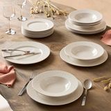 Geneviève Lethu 545867 Tafelservies van porselein, wit, 18-delig voor 6 personen, platte borden, soepborden, dessertborden, decoratie in reliëf, Calais Caudry collectie