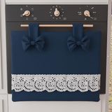 PETTI Artigiani Italiani - Ovenafdekking, elegante ovenafdekking, shabby-chic in effen kleur met ruches van kant met franjes en strikken, ovenafdekking van katoen, ovenafdekking 50 x 42 cm, nachtblauw