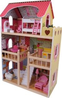 Bandits & Angels Houten Poppenhuis Roze House of Angels - 90 cm - Inclusief 11 Meubeltjes