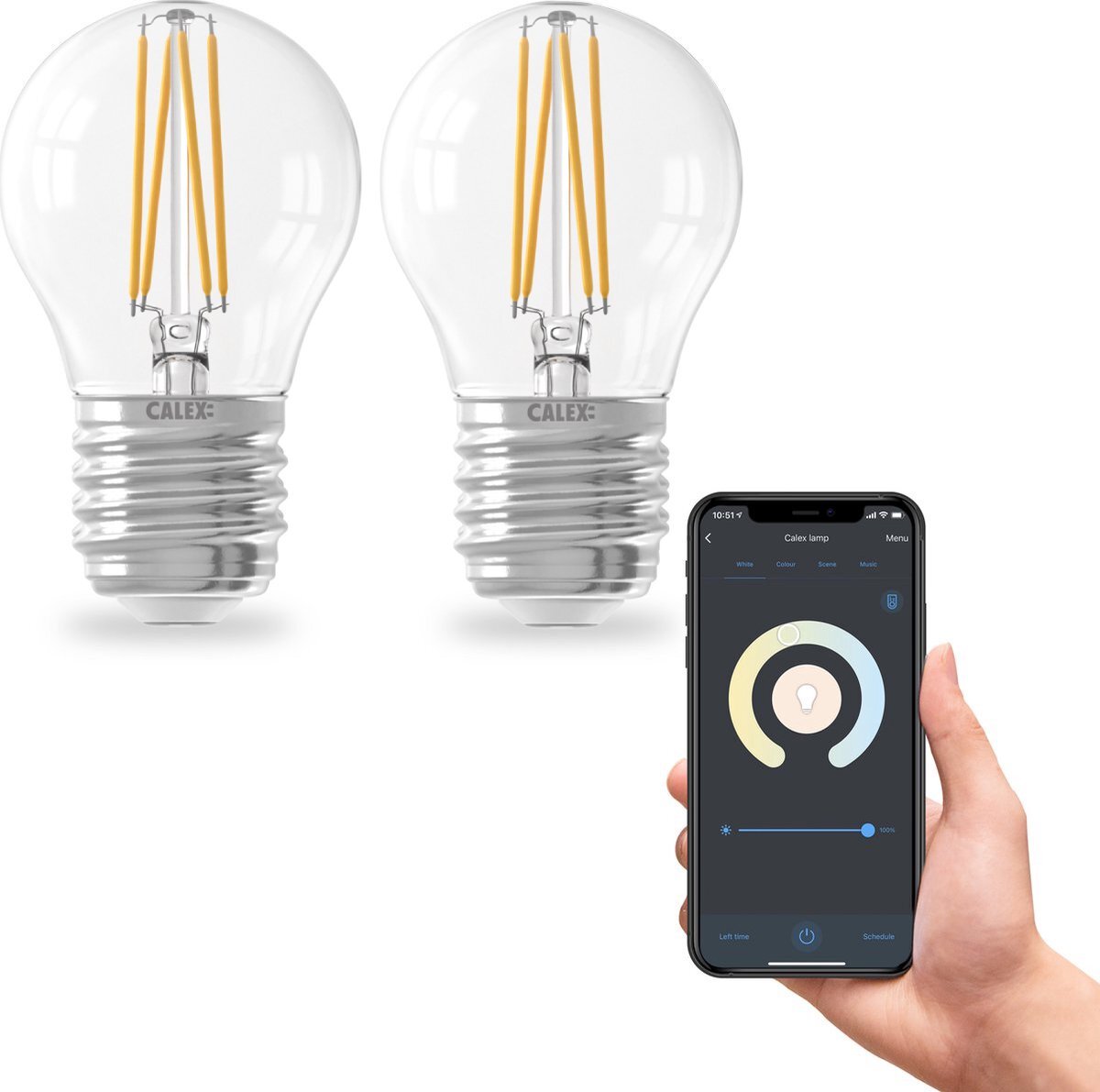 Calex Slimme Lamp - Set van 2 stuks - Wifi LED Filament E27 - Smart Lichtbron Helder - Dimbaar - Warm Wit licht - 4,9W