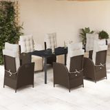 Prolenta Maison Exclusive Tuinset voor de tuin, 7-delig, met kussens, bruin, van gevlochten polyraan