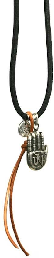 Heaven Eleven - heren ketting - Leer Zwart koord - buddha hand sterling zilver 925 - 80cm