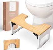 Benkstein® Toiletkruk voor volwassenen, houten toiletkruk, bamboe, Squatty Potty, opstapkruk, inklapbaar, bruin/wit