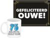 Bellatio Decorations Verjaardag cadeau koffiemok - thema 75 jaar - man - Really Old - met gefeliciteerd ouwe wenskaart - A5 formaat - leeftijd humor