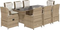 vidaXL 9-delige Tuinset met Kussens, Beige, Poly Rattan