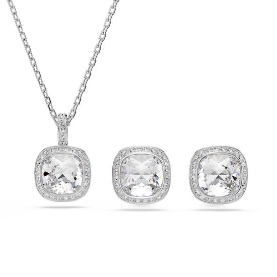 Swarovski Una Angelic Set, Kussenslijpsel, Wit, Rodium Verguld