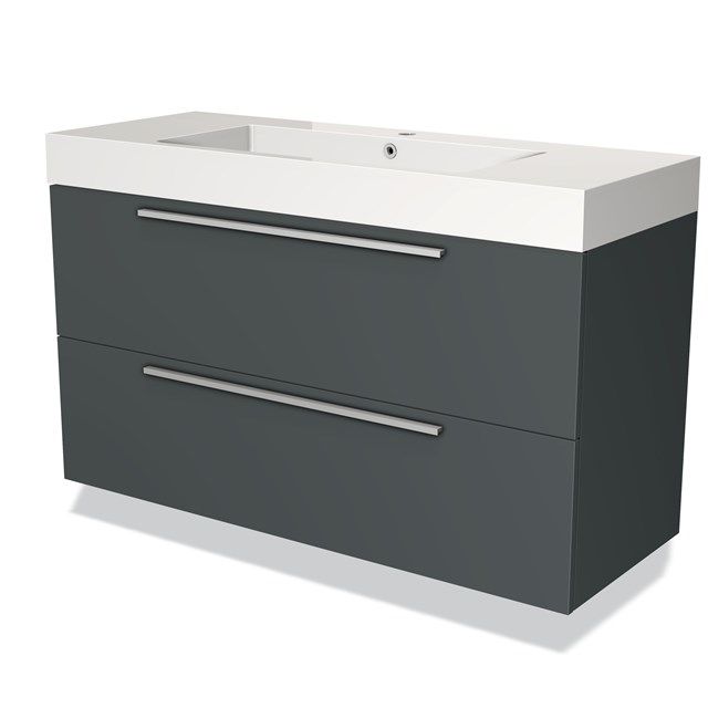 Maxaro Badkamermeubel 120cm Modulo Donkergrijs 2 Lades Vlak Wastafel Mineraalmarmer