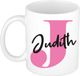 Bellatio Decorations Naam mok Judith - roze - wit - keramiek - 300 ml - cadeau beker