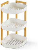 5Five Étagère de douche - 3 niveaux - d'angle - blanc - plastique/bambou - 29 x 22 x 45 cm