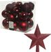 Kaemingk B.V. Décoration de Noël boules de Noël en plastique rouge foncé 6-8-10 cm paquet de 27x pièces - Avec étoile de sapin en plastique de 19 cm