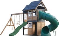 AXI Noud Speeltoestel met Speelhuis, Schommels, Trapeze, Klimwand – Met Bank – Groene Glijbaan – Met Buisglijbaan - FSC 100% hout – Speeltoestel voor de tuin / buiten