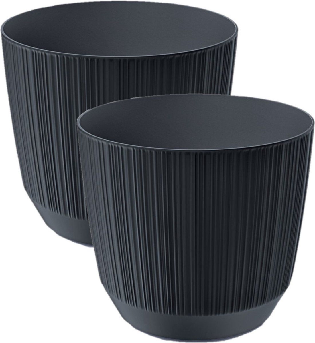 Prosperplast 4x stuks moderne carf-stripe plantenpot/bloempot kunststof dia 19.5 cm/hoogte 17 cm antraciet grijs voor binnen/buiten