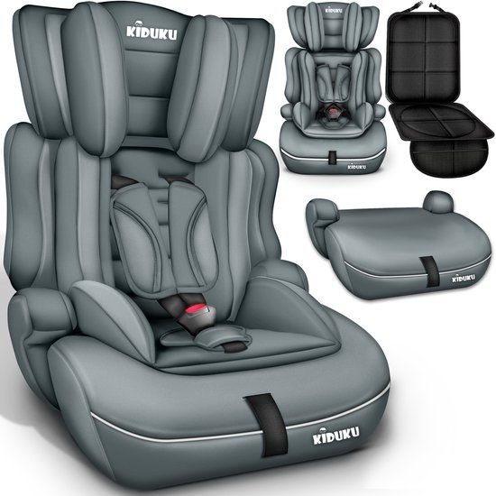 KIDUKU® Autostoel 9-36 kg (1-12 jaar) – Kinderzitje ECE R129/03, Groep 1/2/3 Autokinderstoel Kinderautostoel (Grijs)